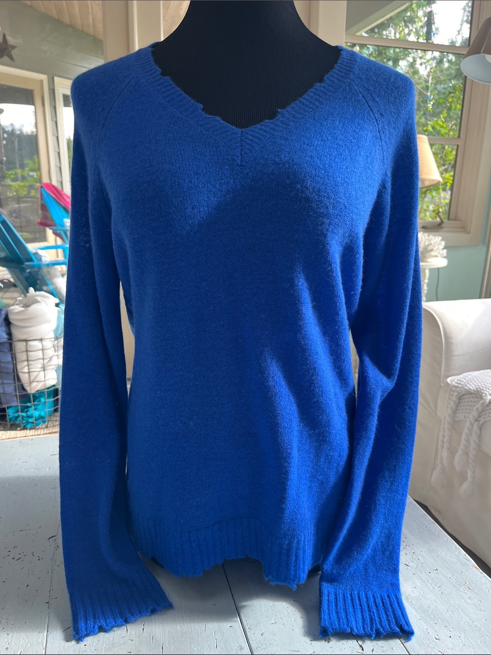 Minnie Rose Cobalt Blue V-Neck Sweater